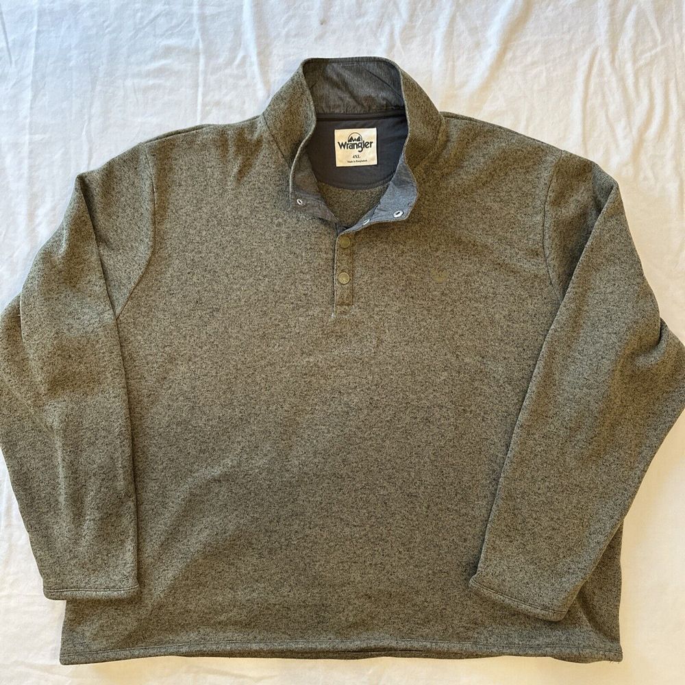 Wrangler Men Knit Pullover Fleece 4XL Henley 1/4 Snap Green Sweatshirt Fish‎ J16